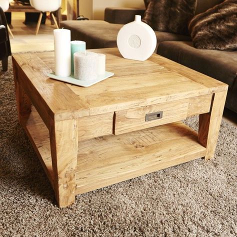 Table basse carrée bois avec tiroir