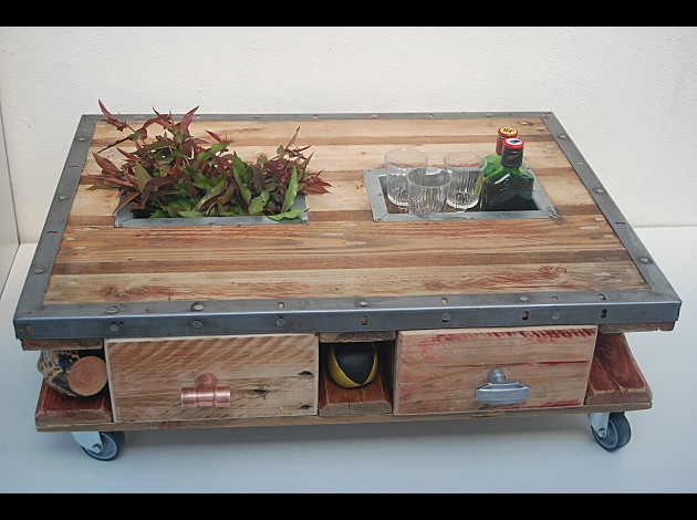 Table basse palette inox