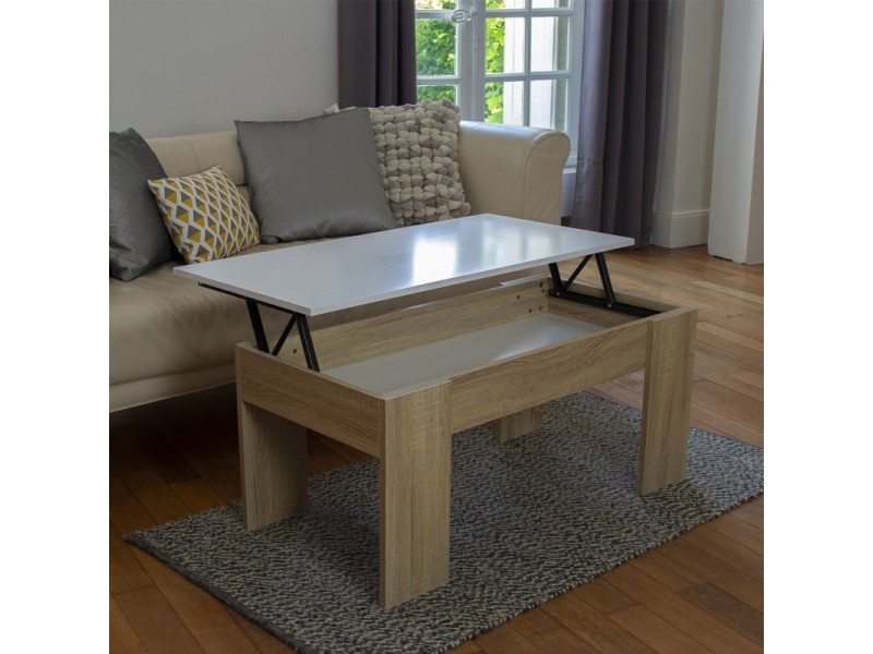 Table basse avec plateau relevable bois blanc