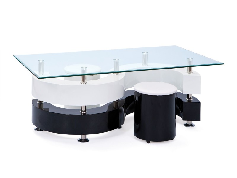 Table basse avec pouf sans verre