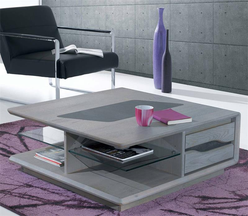 Table basse carree chene gris
