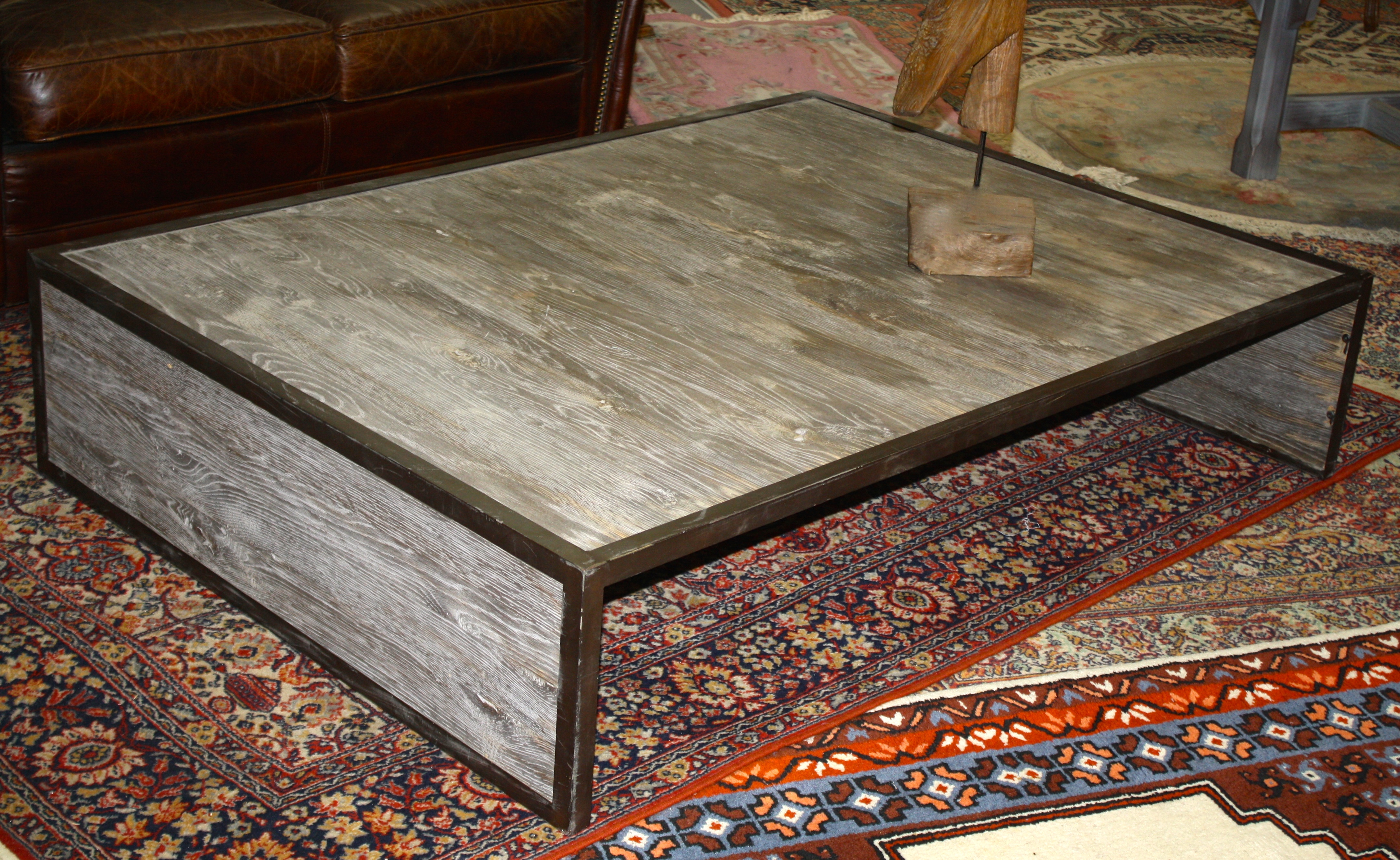 Table basse verre bois rectangulaire