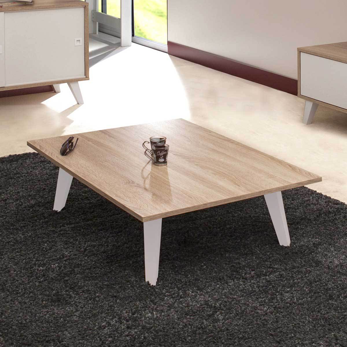 Table basse bois et pied blanc