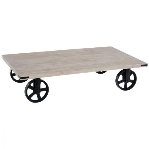 Table basse bois roue metal
