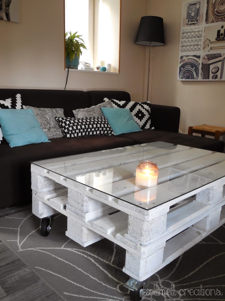 Table basse palette vitre