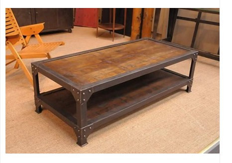 Table basse fer forge et bois