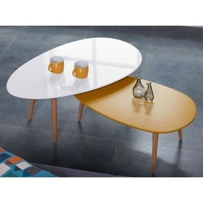 Stone table basse scandinave laquée blanc