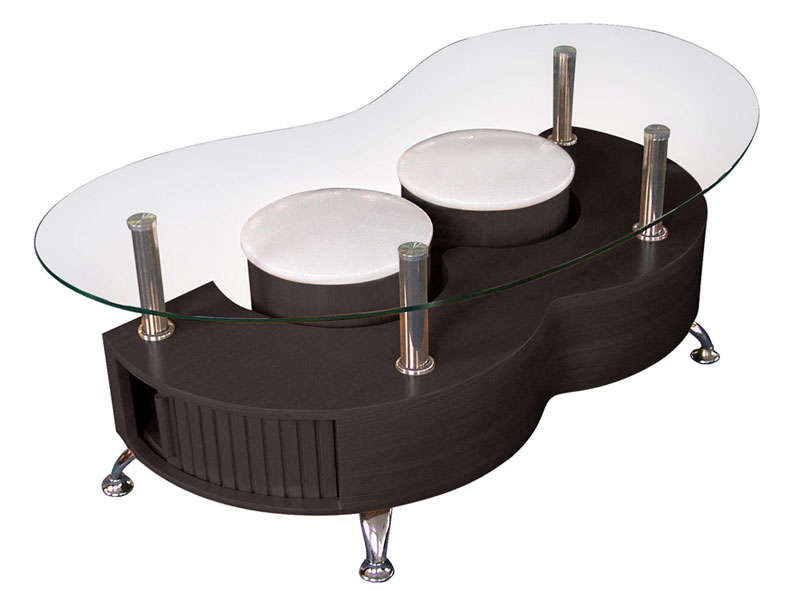 Table basse ovale avec pouf