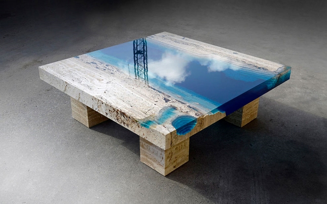 Table basse resine bois