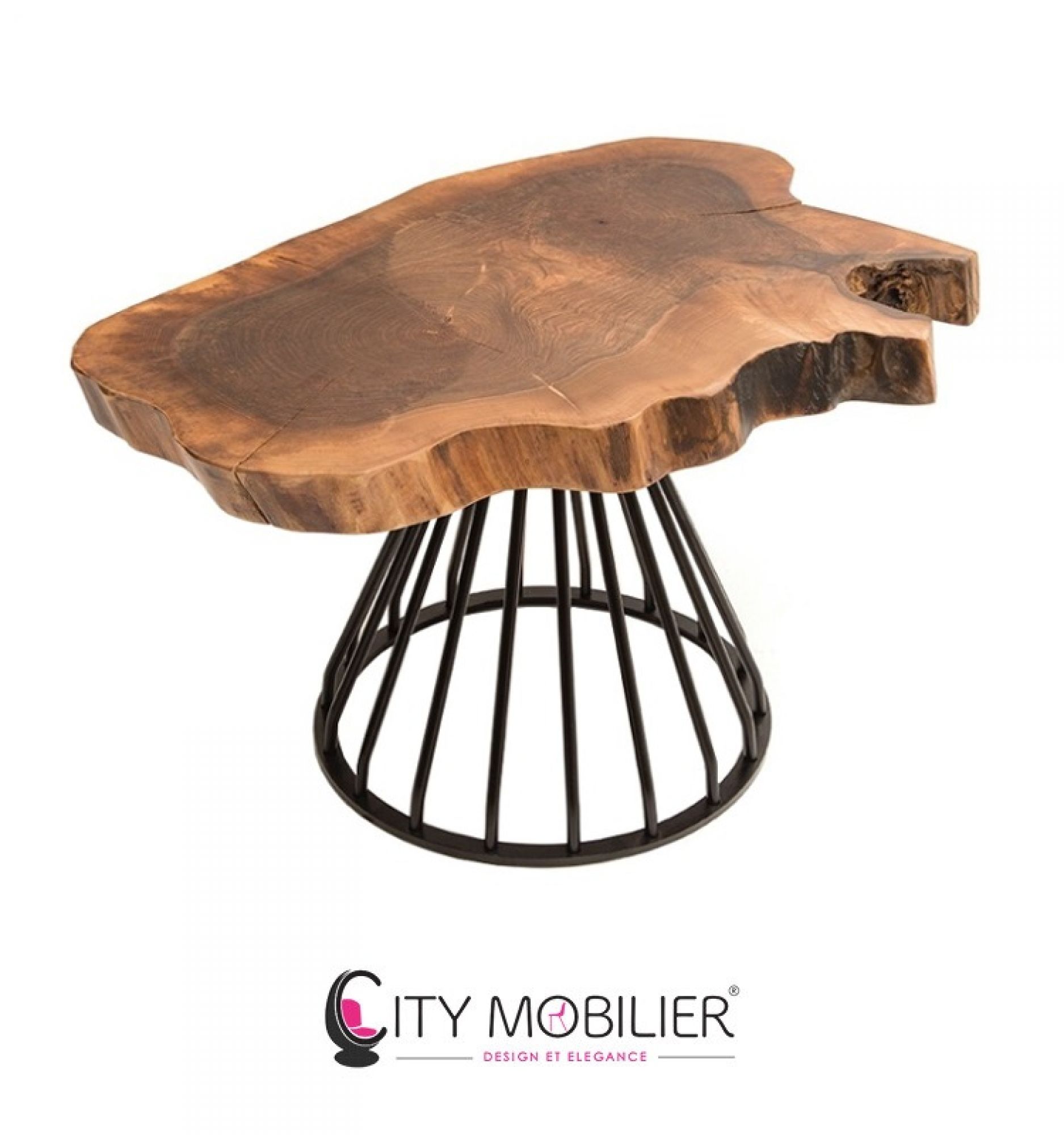 Table basse en fer forge et bois