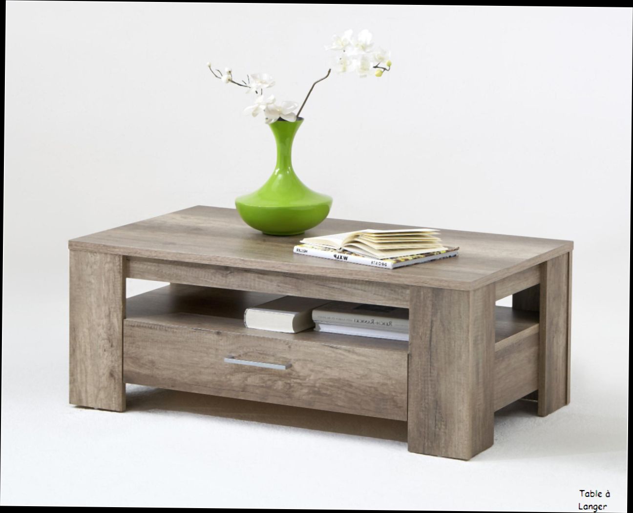 Table basse laquée blanc et bois merisier mona