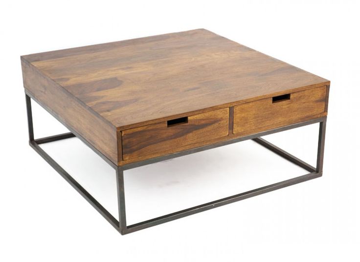 Table basse carrée en verre et fer forgé
