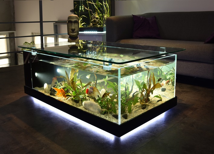 Table basse aquarium en verre