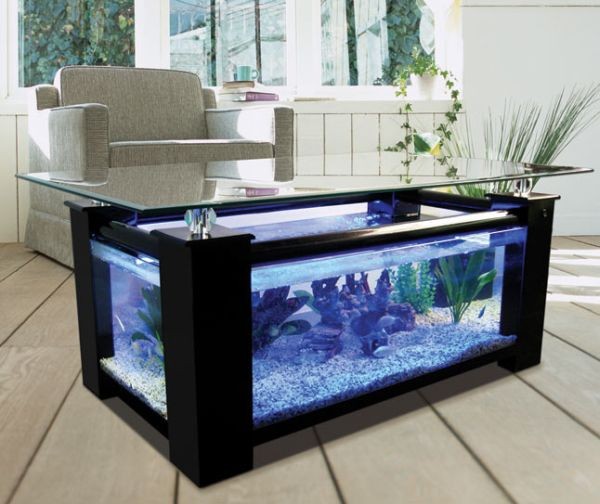 Donne table basse aquarium