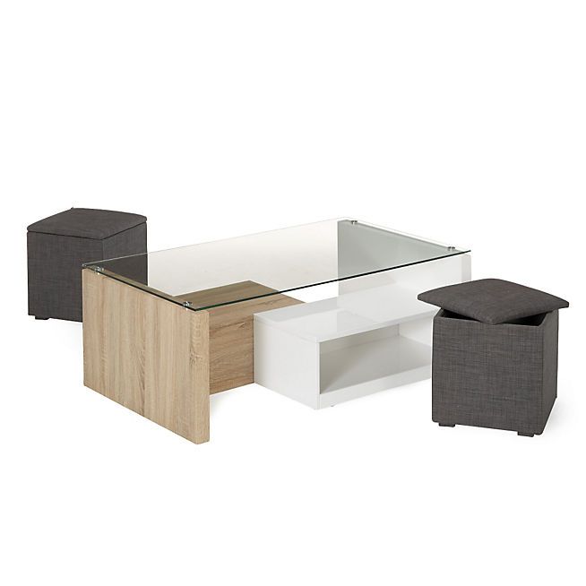 Table basse avec pouf et rangement