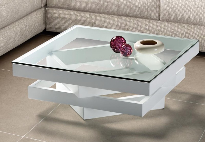 Table basse carre bois verre