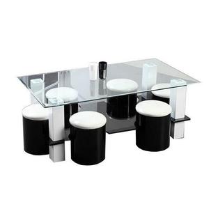 Table basse avec 6 poufs encastrables rouge