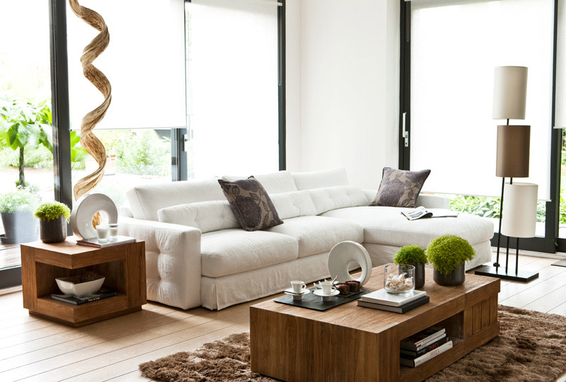 Table basse bois exotique bois et chiffon