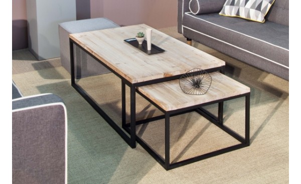 Table basse en bois et fer forgé