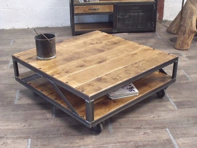 Table basse carrée bois metal