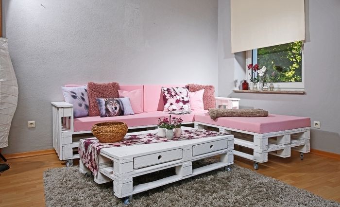 Tapis salon table basse palette