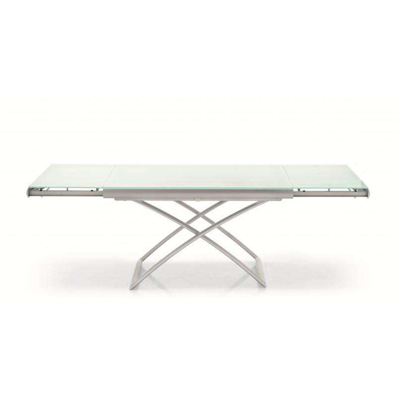 Table basse relevable en verre blanc