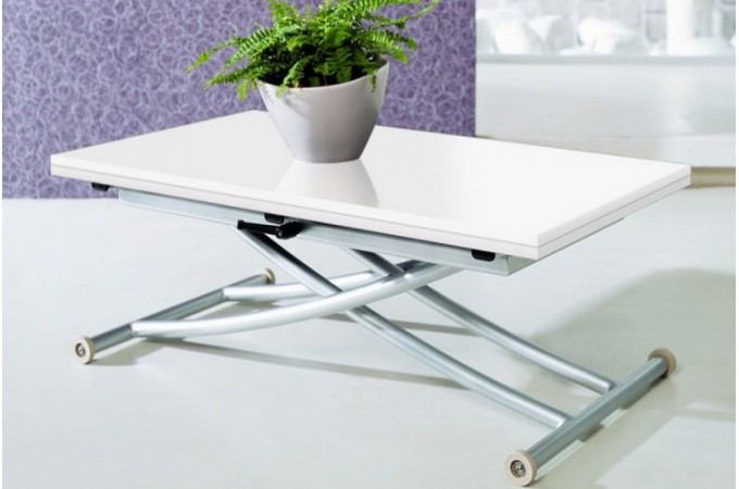 Table basse relevable laquée blanc zen