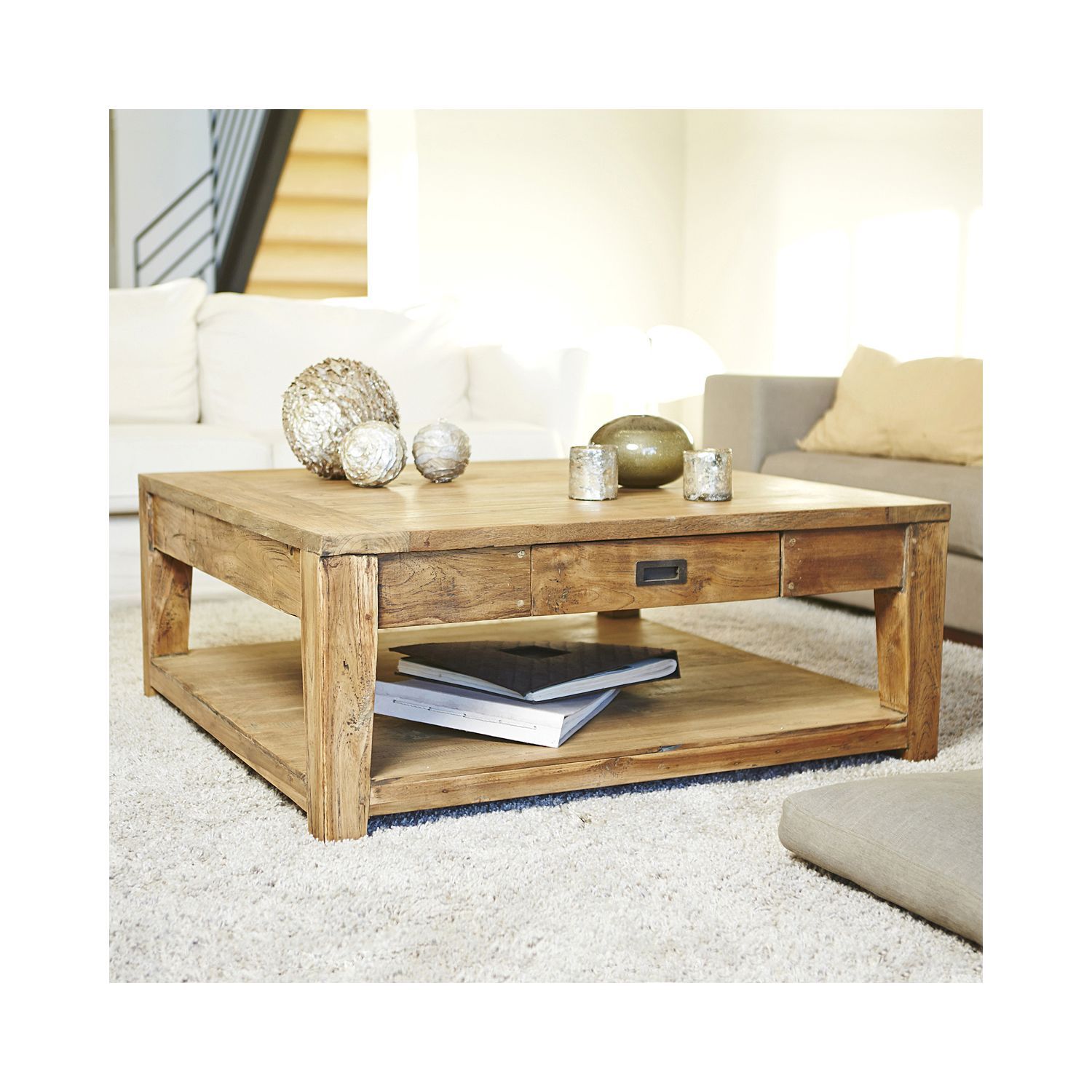Table basse carrée en bois pas chere