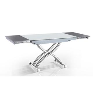 Table basse form relevable extensible plateau en verre extra blanc