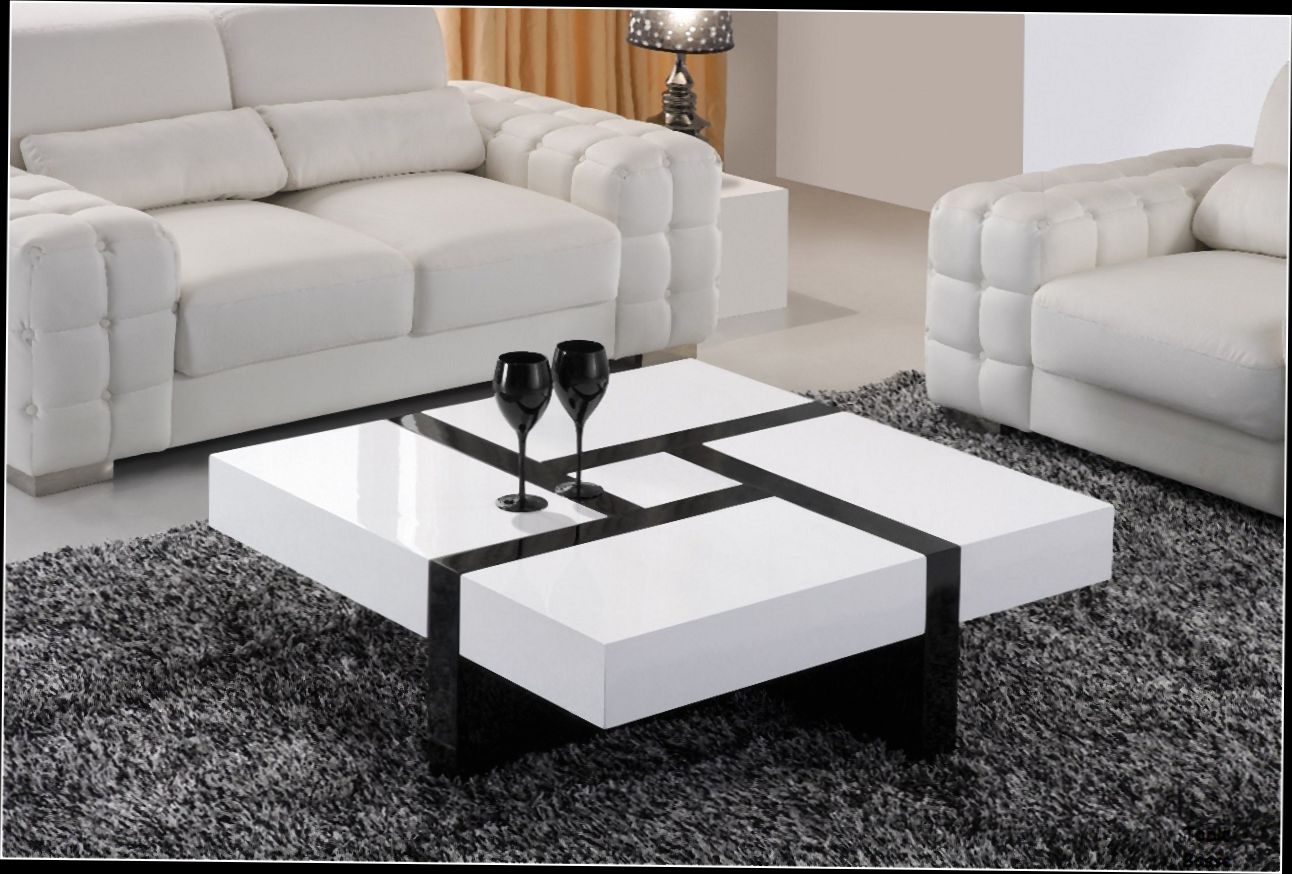 Table basse design avec rangement blanc laqué corina