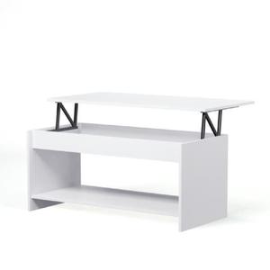 Open table basse transformable, plateau relevable blanc