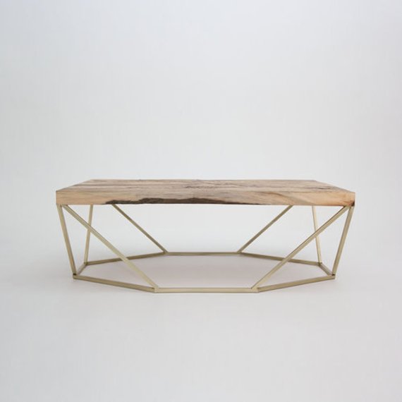 Table basse bois et laiton
