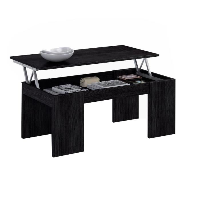 Open table basse transformable, plateau relevable - noir