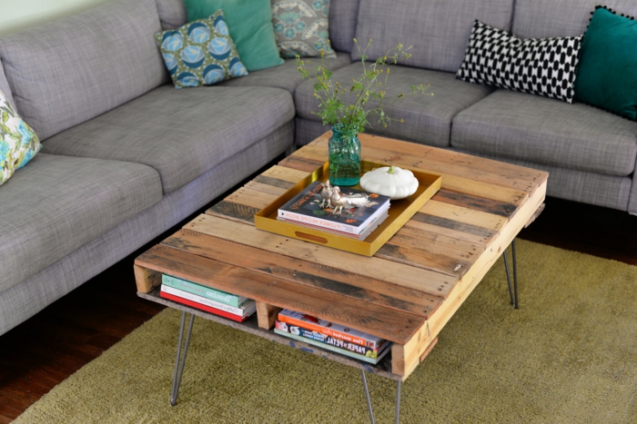 Table basse en palette bleu