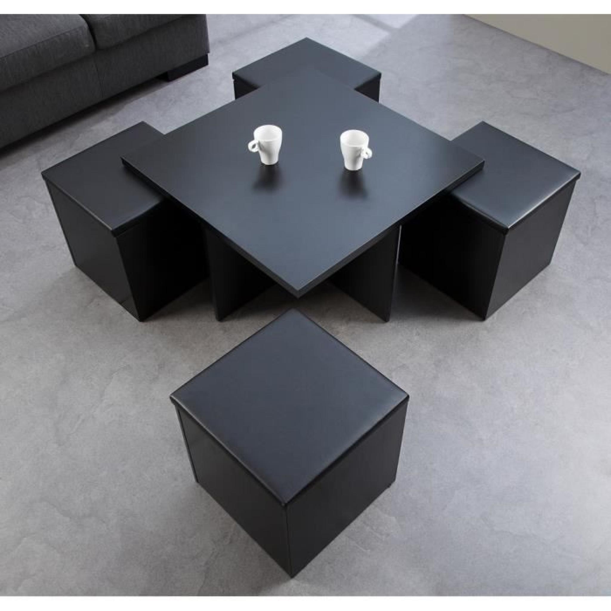 Table basse ronde avec 4 pouf