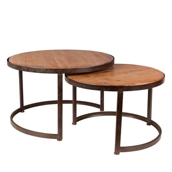 Table basse carrée gigogne bois/metal (lot de 2) luva