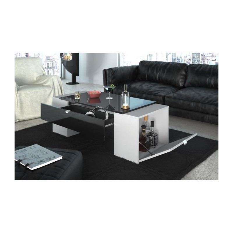 Lucky table basse contemporain bois et panneaux de particules noir et blanc - l 123 x p 55 cm