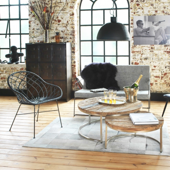Table basse ronde bois vieilli