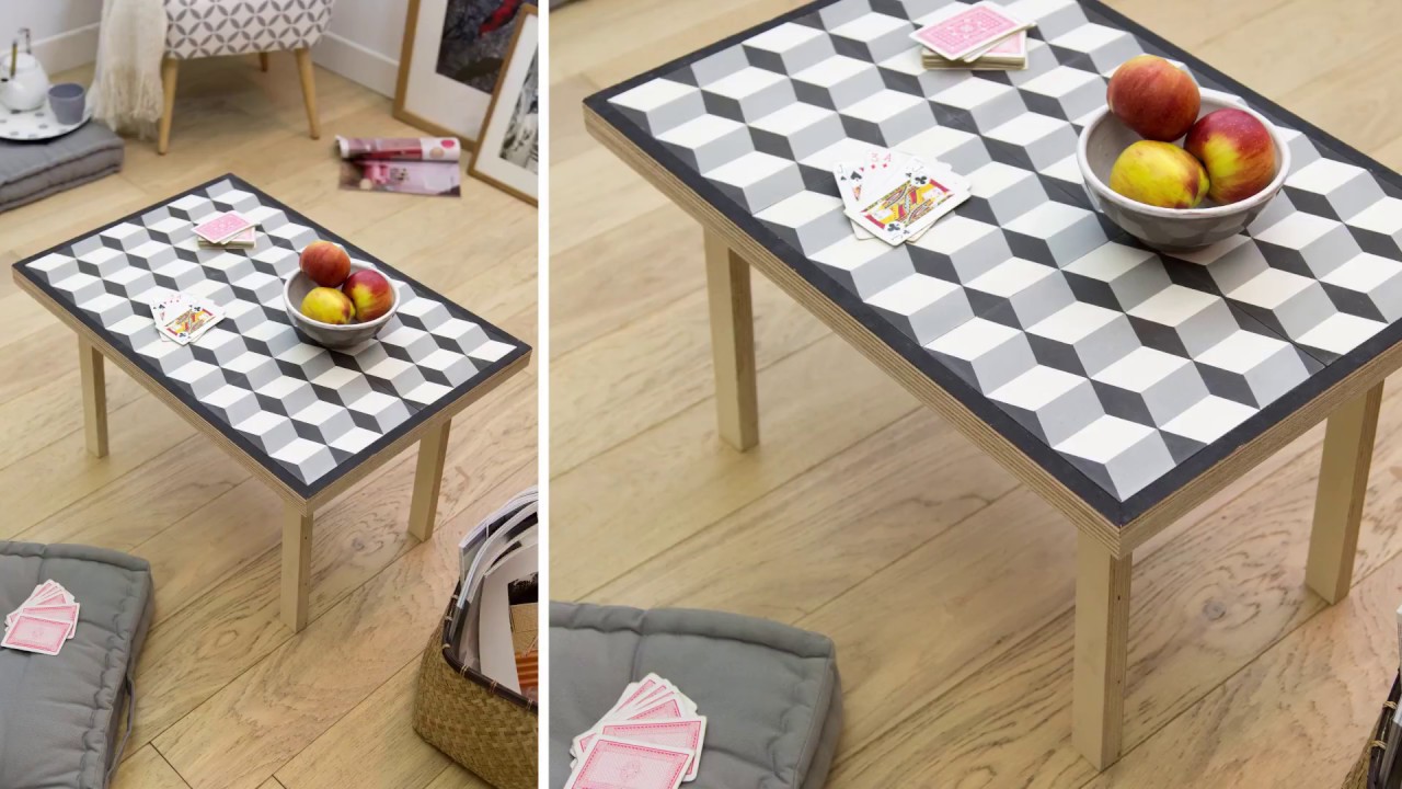 Table basse palette avec carreau ciment