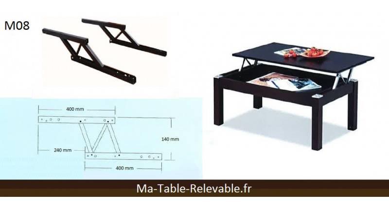 Mécanisme de plateau relevable pour table basse