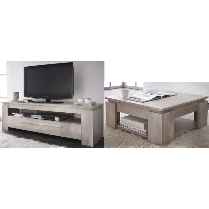Table basse vitrée et bois
