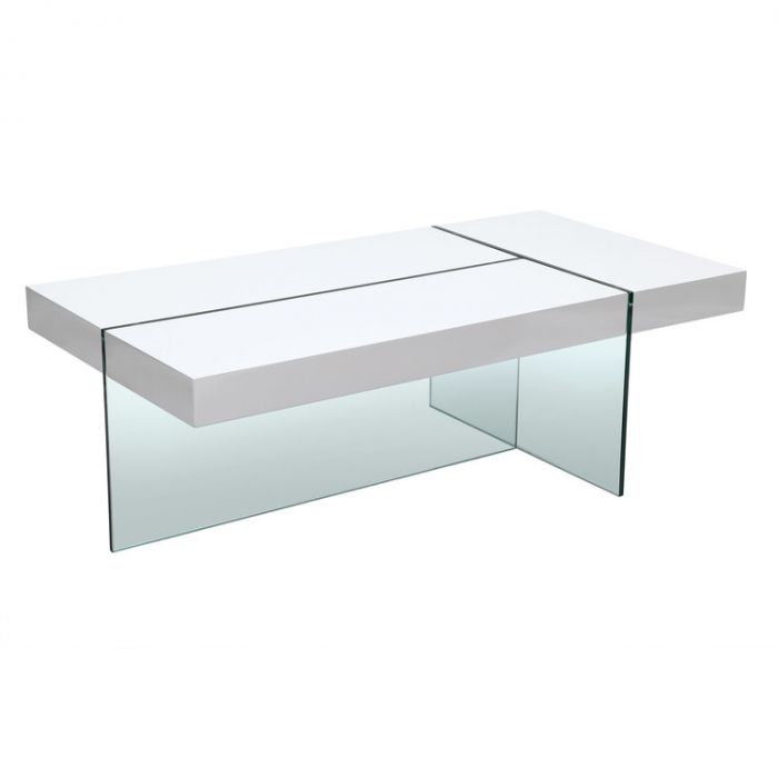 Table basse blanc bois et verre