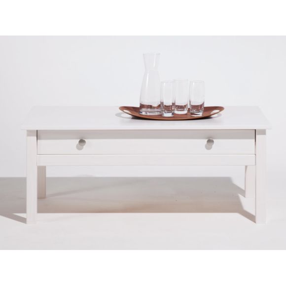 Table basse bois tiroir blanc