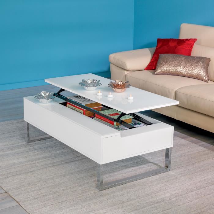 Table basse blanche avec tablette relevable novy