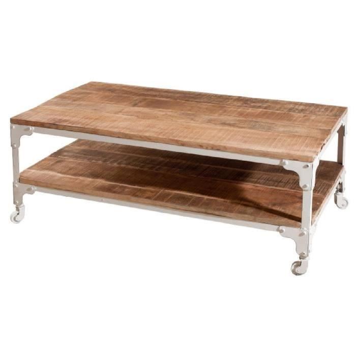 Table basse industrielle a roulette
