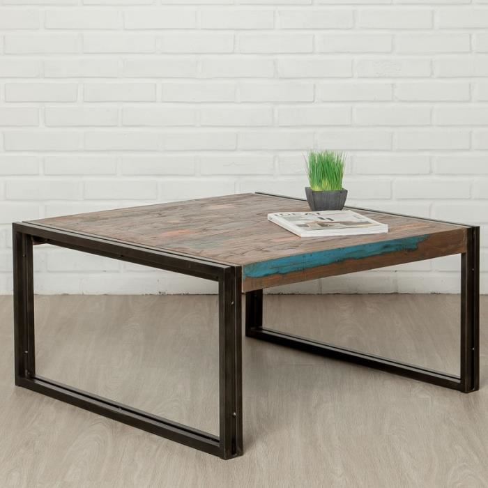 Table basse carrée en bois laqué l'80 cm avec plateau relevable loft