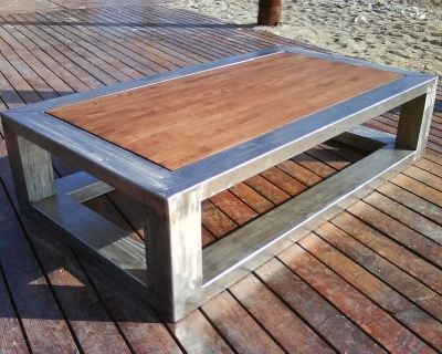 Table basse carree bois inox