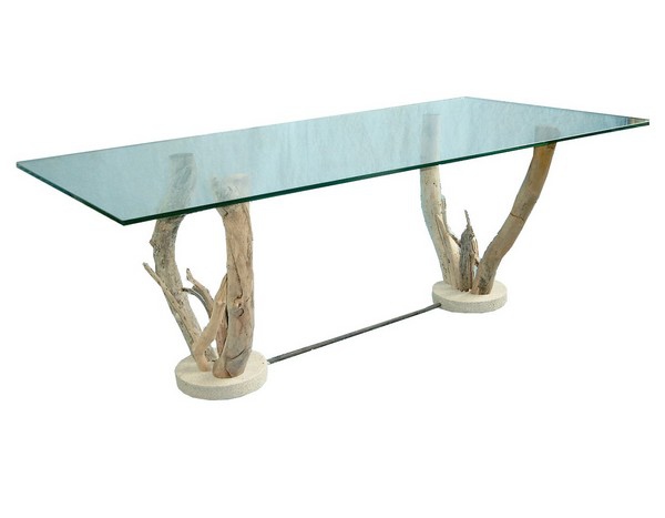 Table basse verre pied en bois