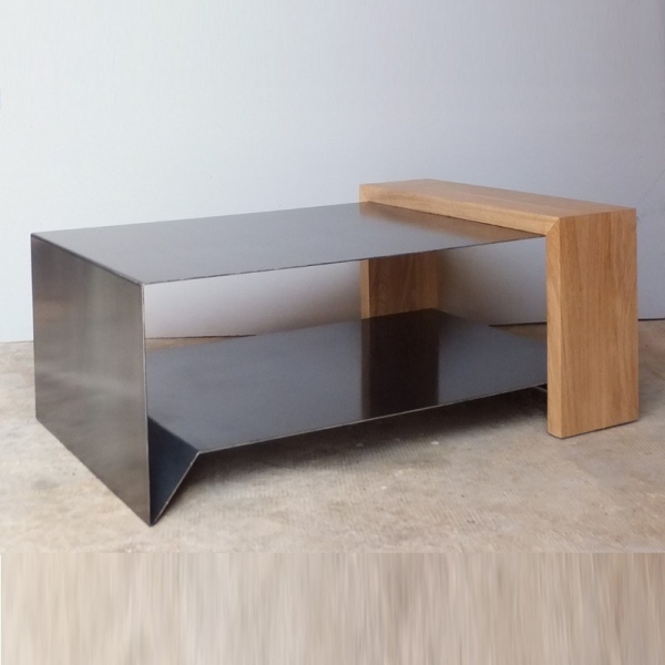 Table basse bois et or