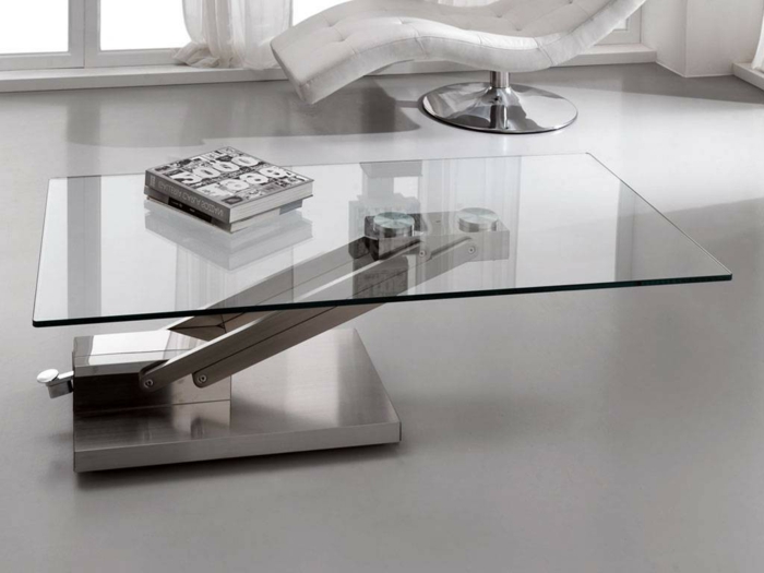 Table basse plateau relevable en verre